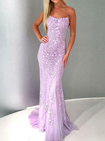 Lilac Mermaid Lace Prom Dressesopen Back Evening Dresspd00428