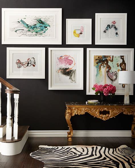 Black walls, white frames, gold detail | Wall gallery, Gallery wall, Decor