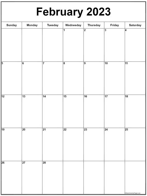 February Blank Calendar 2023 Printable 2023