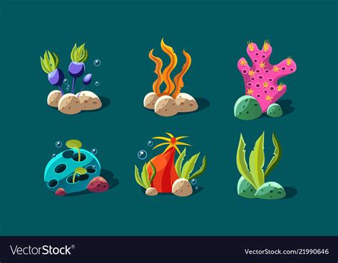 Seaweed And Underwater Plants Set Colorful Vector Image