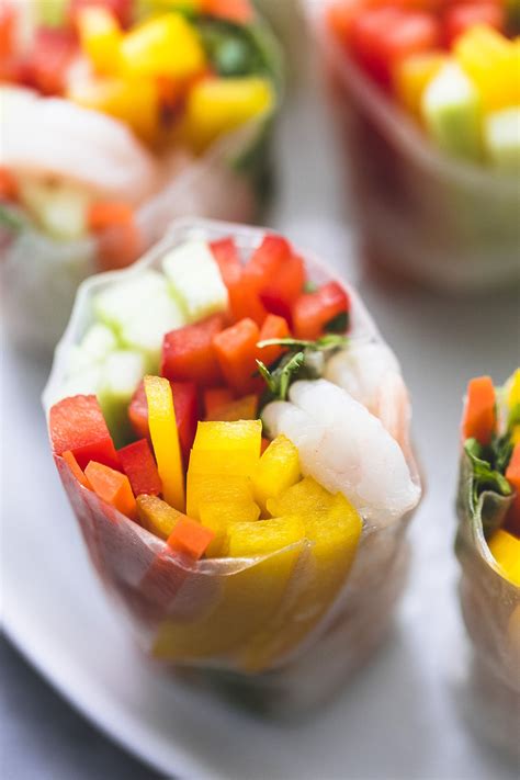 They can also be served for a dinner to accompany a bowl of delicious soup or noodles. Easy SHRIMP AND VEGGIE SPRING ROLLS with creamy peanut dipping sauce | lecremedelacrumb.com # ...