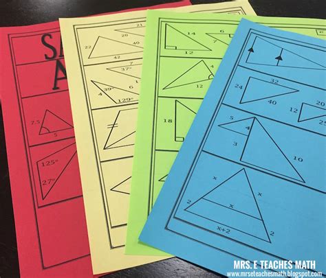 Identifying triangles as similar, congruent, or neither. Similar Triangles Cut and Match Activity | Mrs. E Teaches Math