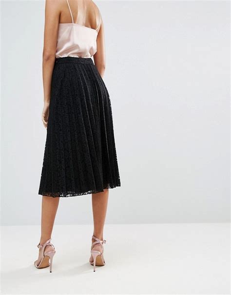 Asos Tall Pleated Lace Midi Skirt Black Latest Fashion Clothes
