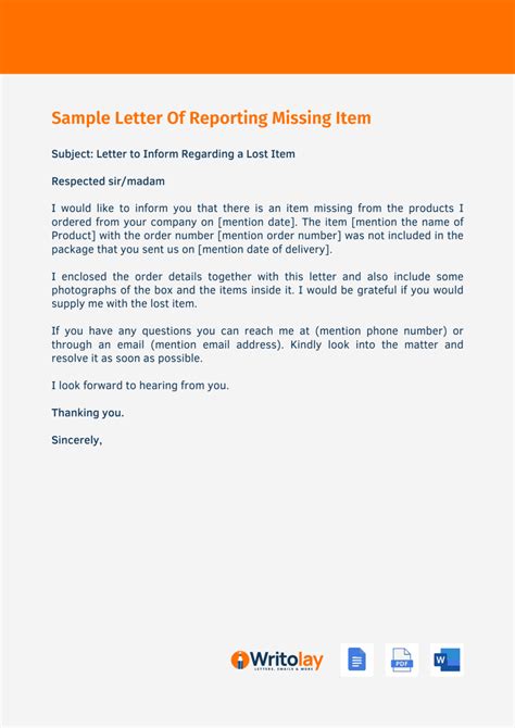 ⭐ Sample Letter Informing Lost Item Documents Lost Application 2022 10 31
