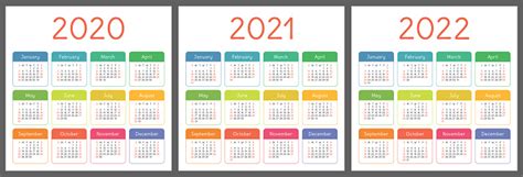 Calendar 2020 2021 2022 Years Vertical Vector Calender Design Template