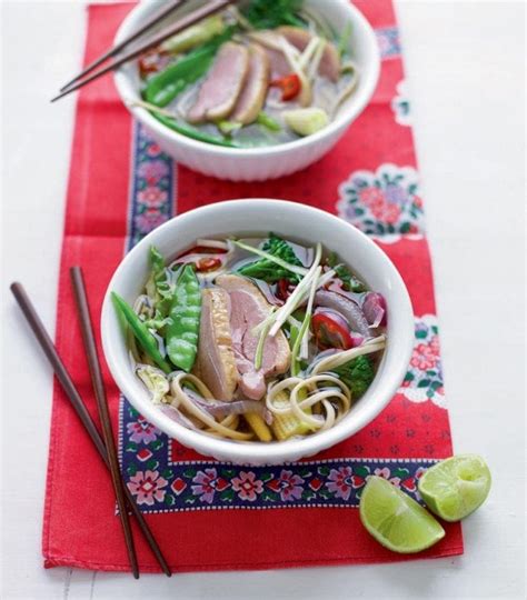 Strain the six cups of duck soup into a saucepan and bring to the simmer. Smoked duck and ginger noodle soup recipe | delicious ...