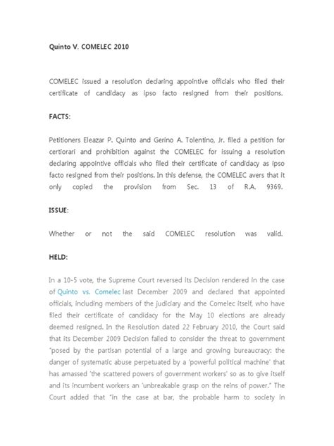 Start studying us supreme court cases. Quinto v Comelec 2010 Internet Digest | Supreme Court Case ...
