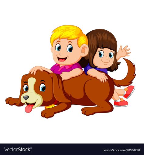 Two Kids With Their Pet Dog Royalty Free Vector Image