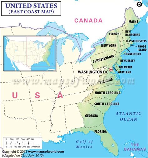 Map Of Usa Eastern Coast Us States Map