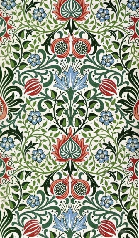 An Intricately Designed Wallpaper With Red Green And Blue Flowers