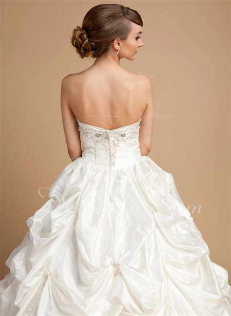 Ball Gown Sweetheart Floor Length Taffeta Wedding Dress With Beading