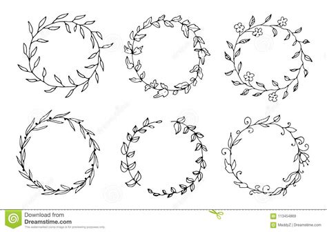 Set Of Hand Drawn Vector Round Floral Wreaths Stock Vector