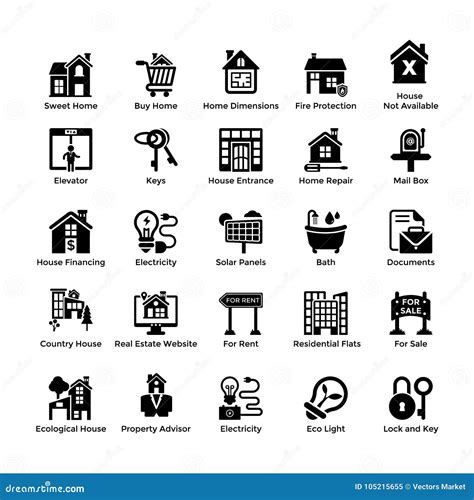 Real Estate Glyph Icons 7 Stock Illustration Illustration Of House