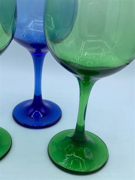 Vintage Wine Glasses Green And Blue Set Of 3 Fantastic Etsy