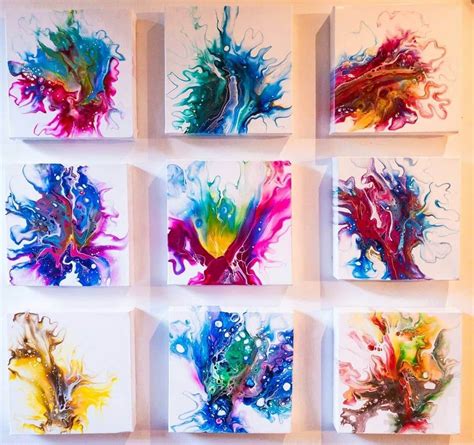 Six Square Paintings With Different Colors On Them