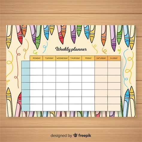 Free Vector Lovely Hand Drawn Weekly Schedule Template