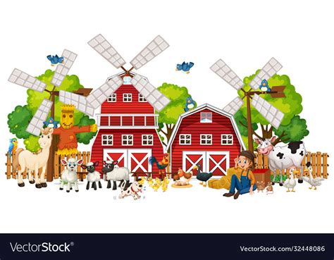 Windmill With Animal Farm Set Isolated Royalty Free Vector