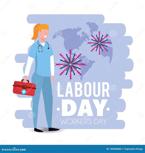 Woman Doctor With First Aid To Labour Day Stock Vector Illustration