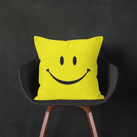 Smiley Face Pillow Yellow Cushion Cover Cute Decorative Etsy