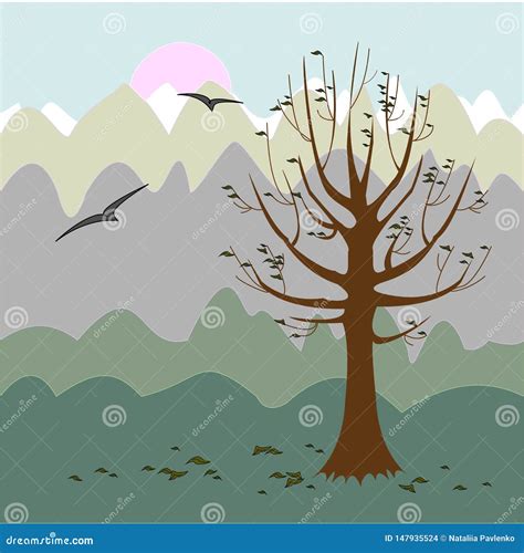 A Tree Without Leaves Philosophical Mood Autumn Background Vector