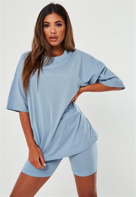 Blue Oversized T Shirt And Cycling Shorts Co Ord Set