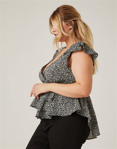 Plus Size Tiered Floral Peplum Top 2020ave