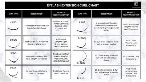 Eyelash Extension Style Chart Lengths Curls And Thickness Flawless