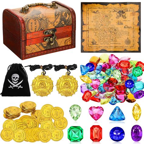 Buy Yookeer 88 Pcs Kids Pirate Treasure Chest Toy Kit Antique Color Big