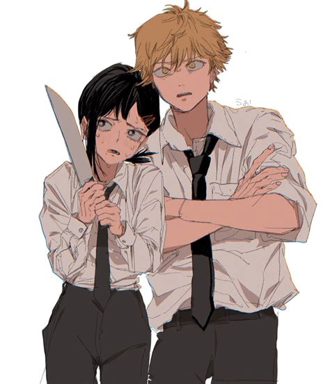 Denji And Higashiyama Kobeni Chainsaw Man Drawn By Tasuketemama