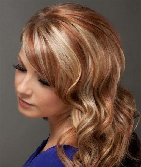Long Wavy Hairstyle With Red Highlights Aubrey Red Blonde Hair