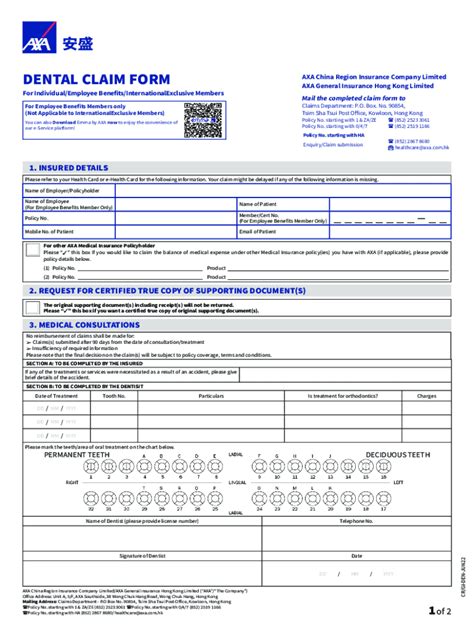 Fillable Online Dental Claim Form Axa Contento 118412eu Fax Email
