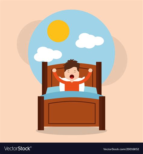 Little Boy Wake Up In The Morning Cloud Sun Vector Image