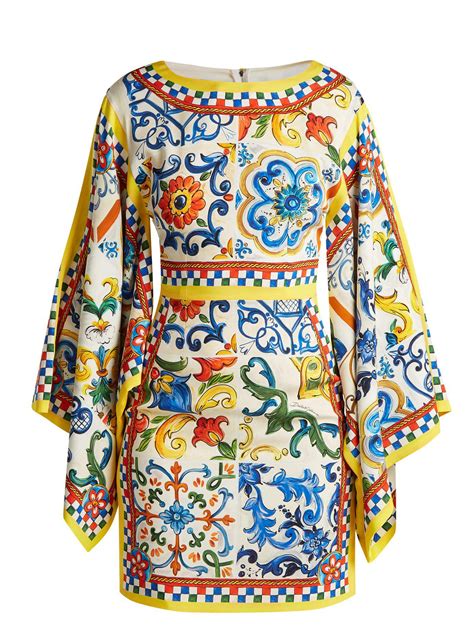 Dolce And Gabbana Majolica Print Silk Blend Charmeuse Dress Lyst