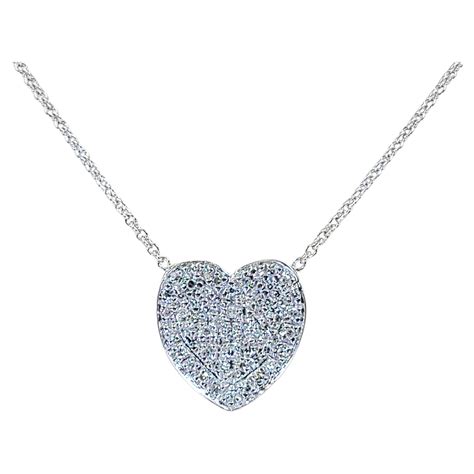 14k Diamond Pave Heart Necklace White Gold At 1stdibs