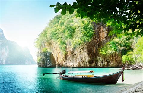 Boats Thailand Sea Crag Nature Wallpapers Hd Desktop And Mobile