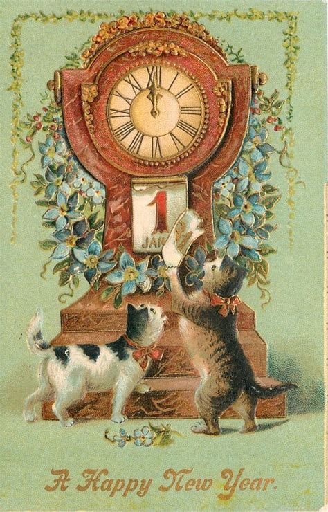 Vintage A Happy New Year Postcard Cats Vintage Happy