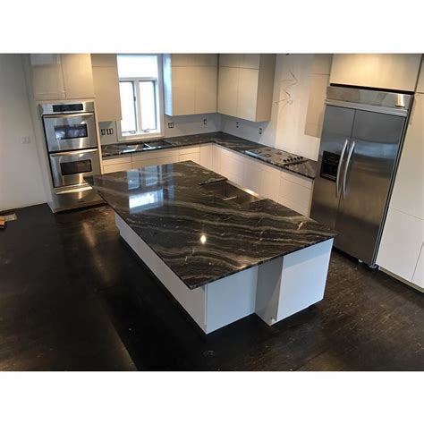 Find inspiration for your kitchen remodel or black granite worktop, grey and black tiles & white gloss units #granite worktops #granite slabs. Agata Black granite kitchen countertop by le_p0nt | Ideas ...