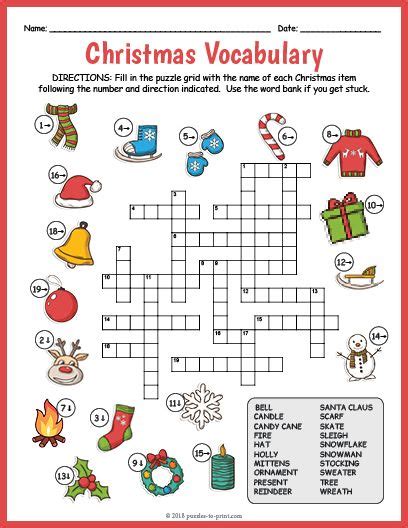 Free Printable Christmas Vocabulary Image Crossword Christmas