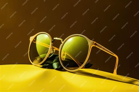 premium ai image a pair of sunglasses sitting on top of a yellow surface generative ai