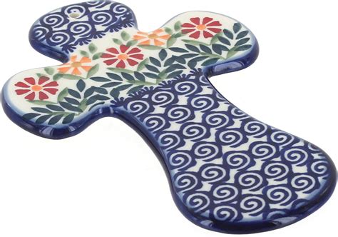 Blue Rose Polish Pottery Garden Bouquet Cross Home And Kitchen