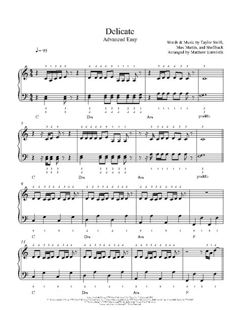 Delicate By Taylor Swift Sheet Music And Lesson Advanced Level