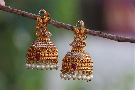 Light Weight One Gram Gold Jhumkas South India Jewels