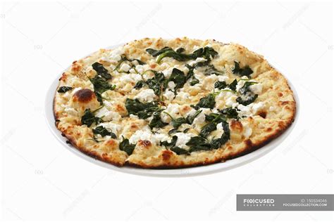 Spinach And Feta Pizza — Ready To Eat Dinner Stock Photo 150534046