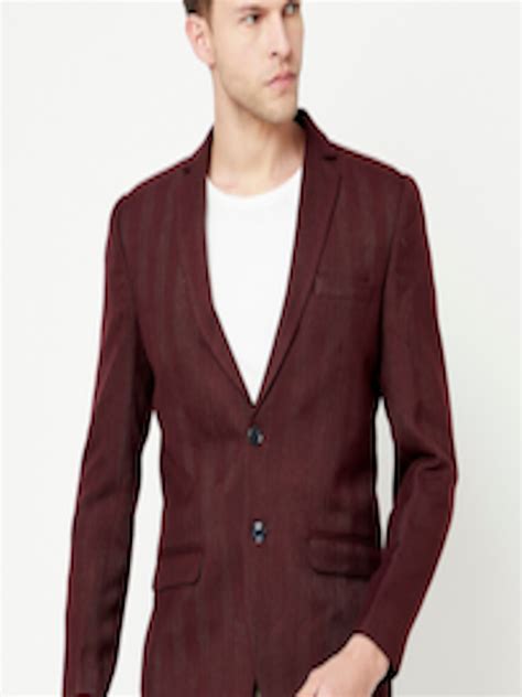 Buy Mettle Men Maroon Self Design Single Breasted Blazer Blazers For