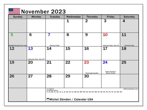 November 2023 Printable Calendar “34ms” Michel Zbinden Us