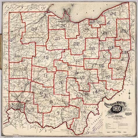 Railroad Map Of Ohio Published By The State 1890 Prepared By Ja