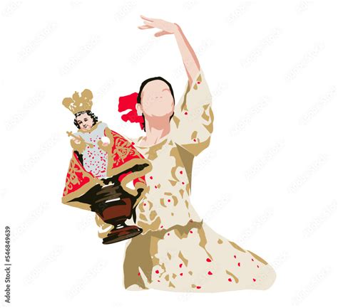Sinulog Festival Queen Dancing Holding Santo Niño Of Cebu Statue Vector