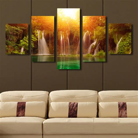 5 Panel Canvas Art Waterfall Sunrise Landscape Canvas