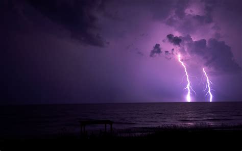 Beach Landscapes Lightning Nature Night Sky Purple Walldevil