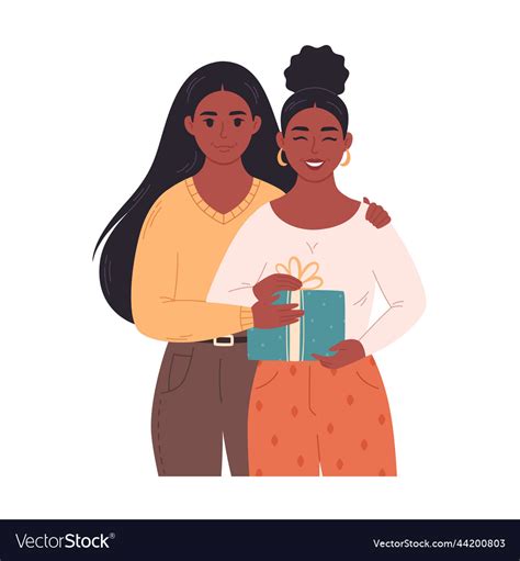 black lesbian couple hugging and giving t love vector image